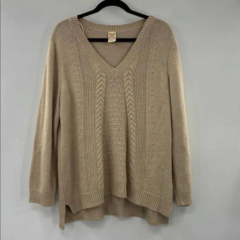 3For$20 Faded Glory Women's V-Neck Sweater - Tan/Gold Shimmer size 2X